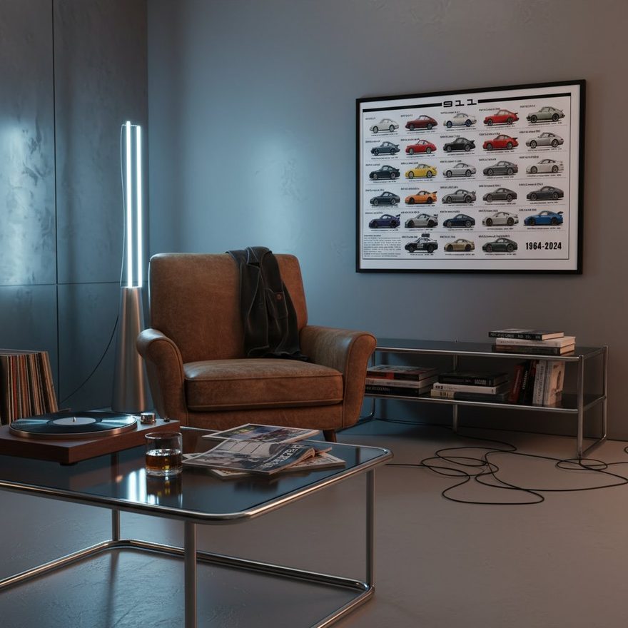 Porsche 911 lineage poster, white edition — Mid-Century Lounge
