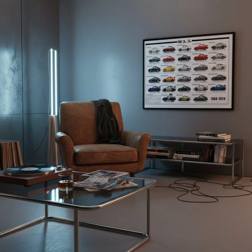 Porsche 911 lineage poster, white edition — Mid-Century Lounge