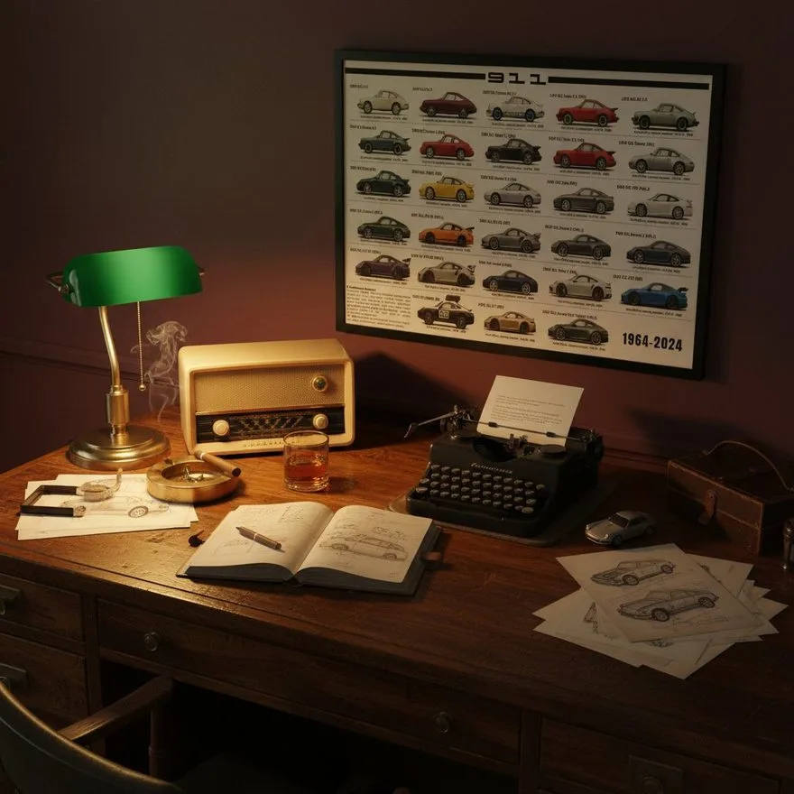 Porsche 911 lineage poster, white edition — The Study