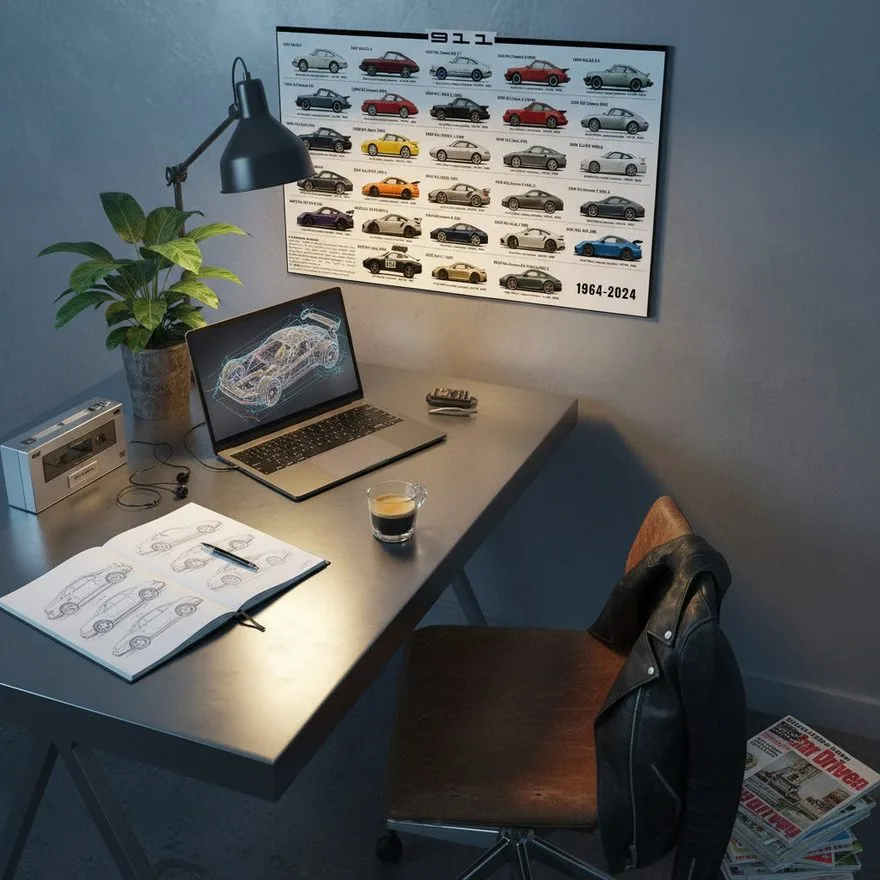Porsche 911 lineage poster, white edition — The Writing Room
