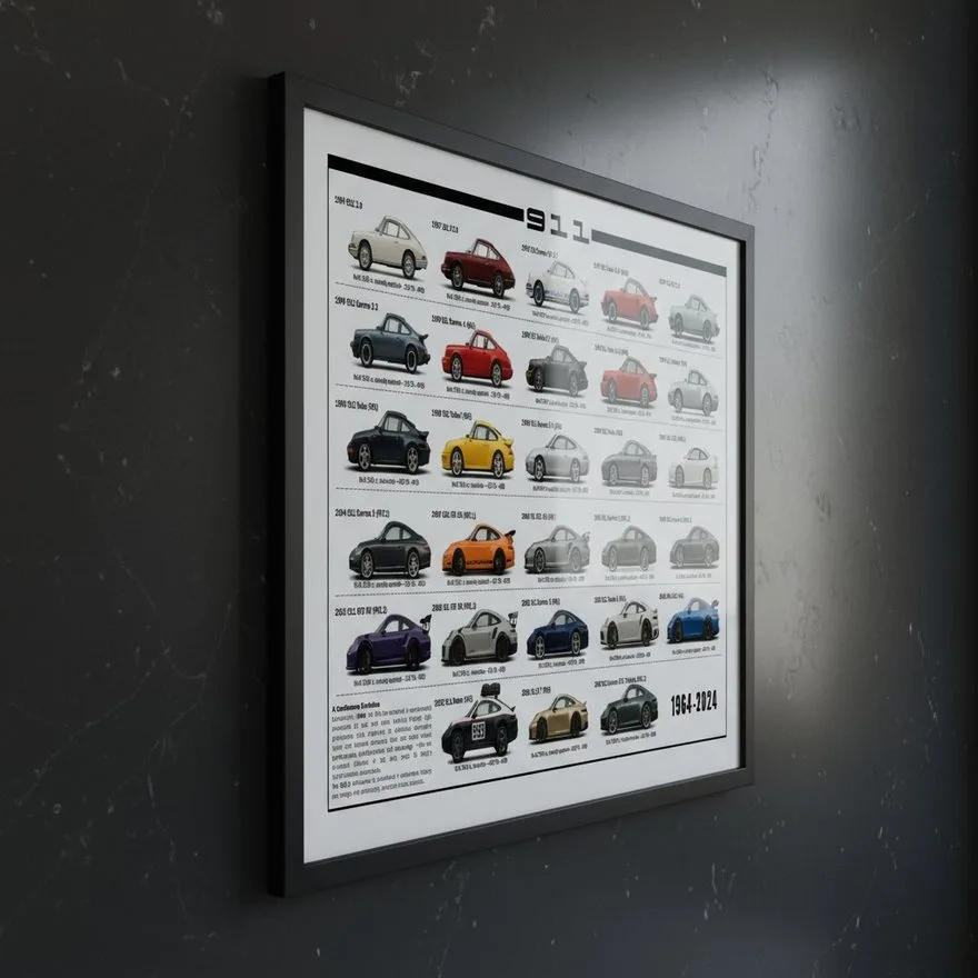 Porsche 911 lineage poster, white edition — The Full Lineage